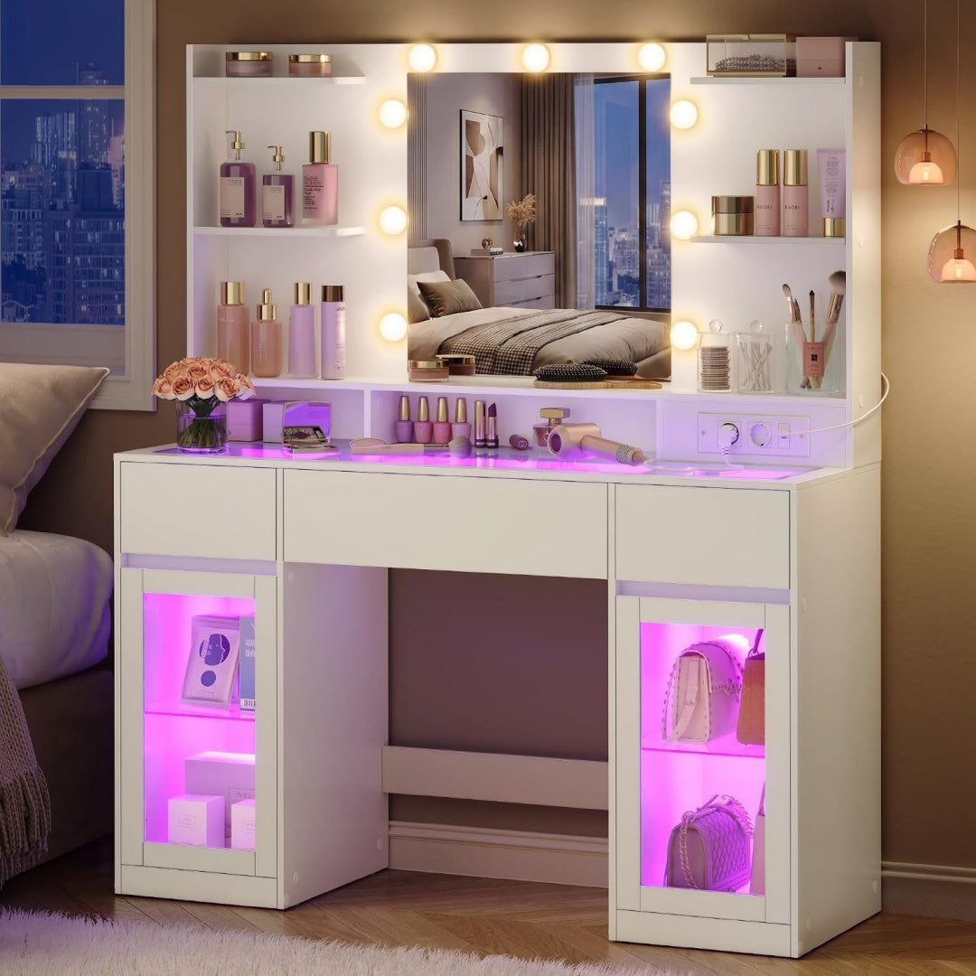 Stile raffinato toelette in vetro illuminato bianco