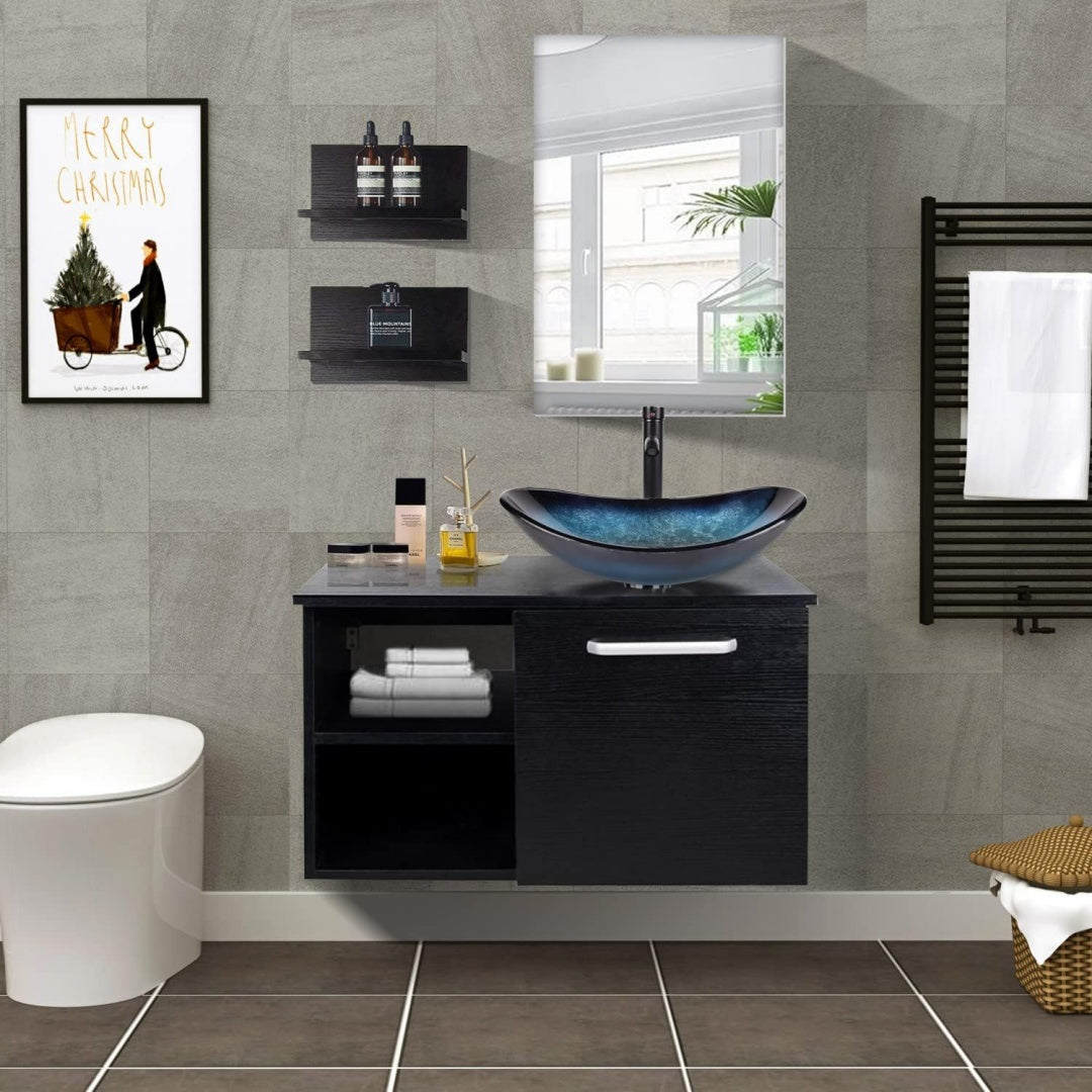 Design versatile set arredo bagno da parete blu
