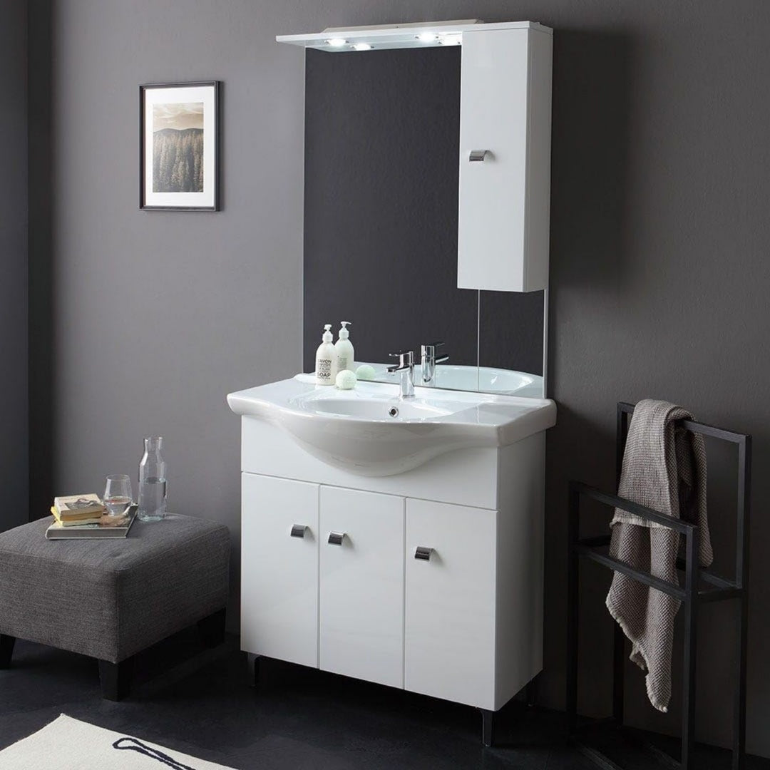 Design versatile mobiletti con lavabo in legno bianco